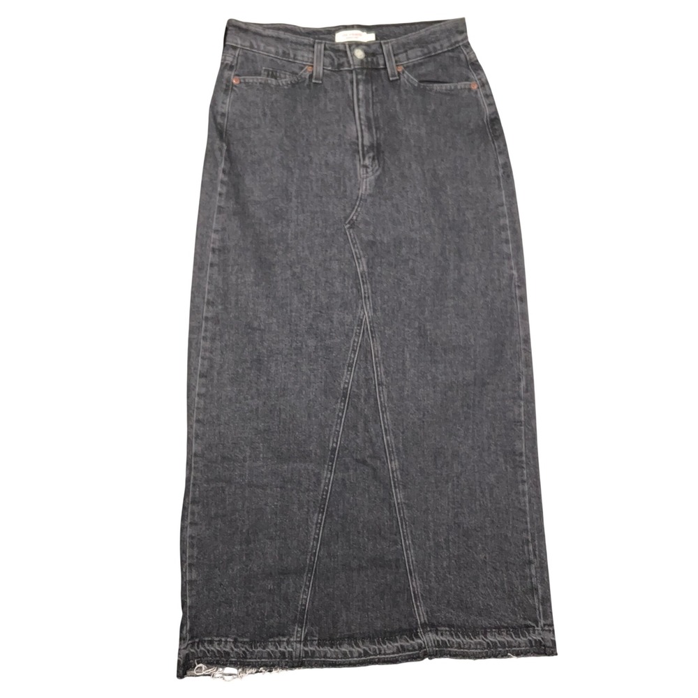 Levis Jean Skirt Womens 2 Charcoal Gray Denim Maxi Frayed Distressed Hem Stretch
